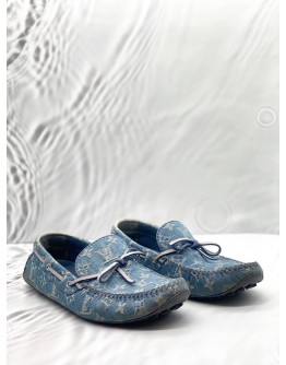 LOUIS VUITTON LOAFERS SIZE 8 IN BLUE MONOGRAM DENIM