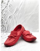 LOUIS VUITTON LOAFERS SIZE 8 IN RED MONOGRAM EMBOSSED LEATHER