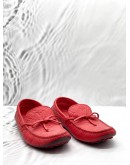 LOUIS VUITTON LOAFERS SIZE 8 IN RED MONOGRAM EMBOSSED LEATHER