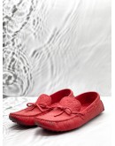 LOUIS VUITTON LOAFERS SIZE 8 IN RED MONOGRAM EMBOSSED LEATHER