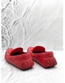 LOUIS VUITTON LOAFERS SIZE 8 IN RED MONOGRAM EMBOSSED LEATHER