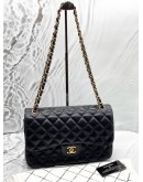 CHANEL CLASSIC JUMBO DOUBLE FLAP SHOULDER BAG IN BLACK LAMBSKIN LEATHER