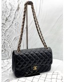 CHANEL CLASSIC JUMBO DOUBLE FLAP SHOULDER BAG IN BLACK LAMBSKIN LEATHER