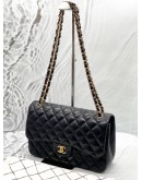 CHANEL CLASSIC JUMBO DOUBLE FLAP SHOULDER BAG IN BLACK LAMBSKIN LEATHER