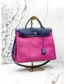 (LIKE NEW) HERMES HERBAG PM 31 IN ROSE POURPRE TOILE CANVAS WITH BLEU SAPHIR VACHE HUNTER LEATHER