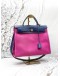 (LIKE NEW) HERMES HERBAG PM 31 IN ROSE POURPRE TOILE CANVAS WITH BLEU SAPHIR VACHE HUNTER LEATHER