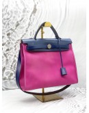 (LIKE NEW) HERMES HERBAG PM 31 IN ROSE POURPRE TOILE CANVAS WITH BLEU SAPHIR VACHE HUNTER LEATHER