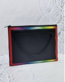 (CLEAR STOCK) (LIKE NEW) LOUIS VUITTON X VIRGIL ABLOH POCHETTE A4 IN BLACK TAIGA LEATHER WITH VIBRANT RAINBOW