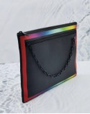 (CLEAR STOCK) (LIKE NEW) LOUIS VUITTON X VIRGIL ABLOH POCHETTE A4 IN BLACK TAIGA LEATHER WITH VIBRANT RAINBOW