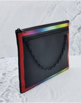 (CLEAR STOCK) (LIKE NEW) LOUIS VUITTON X VIRGIL ABLOH POCHETTE A4 IN BLACK TAIGA LEATHER WITH VIBRANT RAINBOW