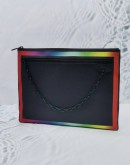 (CLEAR STOCK) (LIKE NEW) LOUIS VUITTON X VIRGIL ABLOH POCHETTE A4 IN BLACK TAIGA LEATHER WITH VIBRANT RAINBOW