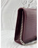 (LIKE NEW) YSL SAINT LAURENT KATE CHAIN BAG IN BURGUNDY CROCODILE EMBOSSED LEATHER