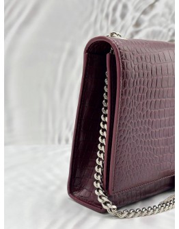 (LIKE NEW) YSL SAINT LAURENT KATE CHAIN BAG IN BURGUNDY CROCODILE EMBOSSED LEATHER