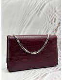(LIKE NEW) YSL SAINT LAURENT KATE CHAIN BAG IN BURGUNDY CROCODILE EMBOSSED LEATHER