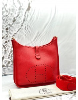 (LIKE NEW) 2020 HERMES EVELYNE PM IN ROUGE VIF CLEMENCE LEATHER