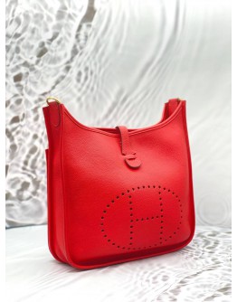 (LIKE NEW) 2020 HERMES EVELYNE PM IN ROUGE VIF CLEMENCE LEATHER