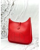 (LIKE NEW) 2020 HERMES EVELYNE PM IN ROUGE VIF CLEMENCE LEATHER