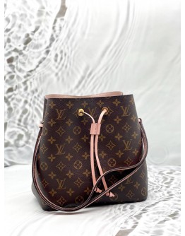 LOUIS VUITTON NEONOE MM IN BROWN MONOGRAM CANVAS WITH PINK LEATHER