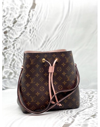 LOUIS VUITTON NEONOE MM IN BROWN MONOGRAM CANVAS WITH PINK LEATHER