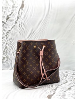 LOUIS VUITTON NEONOE MM IN BROWN MONOGRAM CANVAS WITH PINK LEATHER