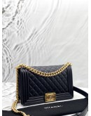 (LIKE NEW) CHANEL BOY MEDIUM SHOULDER BAG IN BLACK CAVIAR LEATHER