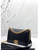 (LIKE NEW) CHANEL BOY MEDIUM SHOULDER BAG IN BLACK CAVIAR LEATHER