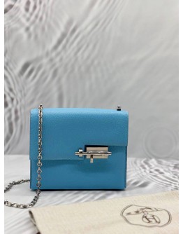 (LIKE NEW) HERMES VERROU CHAINE MINI BAG IN LIGHT BLUE GOATSKIN LEATHER