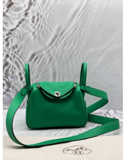 (LIKE NEW) HERMES MINI LINDY IN GREEN CLEMENCE LEATHER