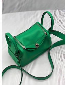 (LIKE NEW) HERMES MINI LINDY IN GREEN CLEMENCE LEATHER