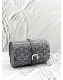 (UNUSED) GOYARD DOUBLE TRAVEL WATCH CASE IN GREY GOYARDINE CANVAS WITH CLAMECY LEATHER
