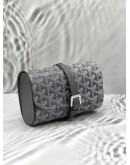 (UNUSED) GOYARD DOUBLE TRAVEL WATCH CASE IN GREY GOYARDINE CANVAS WITH CLAMECY LEATHER