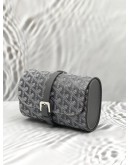 (UNUSED) GOYARD DOUBLE TRAVEL WATCH CASE IN GREY GOYARDINE CANVAS WITH CLAMECY LEATHER