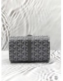 (UNUSED) GOYARD DOUBLE TRAVEL WATCH CASE IN GREY GOYARDINE CANVAS WITH CLAMECY LEATHER