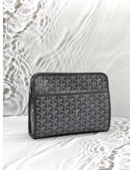 (LIKE NEW) GOYARD JOUVENCE MM TOILETRY IN GREY GOYARDINE CANVAS WITH CHEVROCHES CALFSKIN LEATHER
