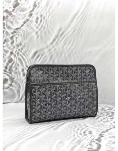 (LIKE NEW) GOYARD JOUVENCE MM TOILETRY IN GREY GOYARDINE CANVAS WITH CHEVROCHES CALFSKIN LEATHER