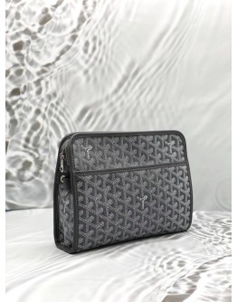 (LIKE NEW) GOYARD JOUVENCE MM TOILETRY IN GREY GOYARDINE CANVAS WITH CHEVROCHES CALFSKIN LEATHER