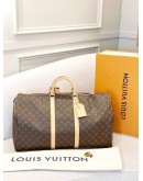 LOUIS VUITTON BANDOULIERE KEEPALL 55 IN BROWN MONOGRAM CANVAS -FULL SET-