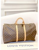 LOUIS VUITTON BANDOULIERE KEEPALL 55 IN BROWN MONOGRAM CANVAS -FULL SET-