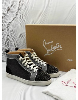 CHRISTIAN LOUBOUTIN LOUIS ORLATO HIGH TOP SNEAKERS SIZE 42 IN BLACK WITH SILVER -FULL SET-