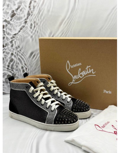 CHRISTIAN LOUBOUTIN LOUIS ORLATO HIGH TOP SNEAKERS SIZE 42 IN BLACK WITH SILVER -FULL SET-