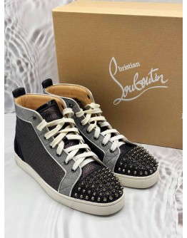 CHRISTIAN LOUBOUTIN LOUIS ORLATO HIGH TOP SNEAKERS SIZE 42 IN BLACK WITH SILVER -FULL SET-