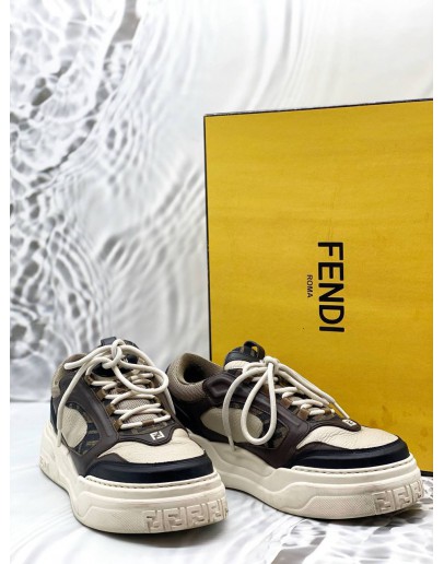FENDI FORCE TRAINER SNEAKERS SIZE 7 IN BEIGE WITH BROWN COLORWAY