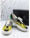 VERSACE LOW TOP SNEAKERS SIZE 40 IN MULTICOLOR BAROQUE PRINTED CANVAS WITH GREEN SUEDE LEATHER