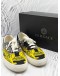 VERSACE LOW TOP SNEAKERS SIZE 40 IN MULTICOLOR BAROQUE PRINTED CANVAS WITH GREEN SUEDE LEATHER