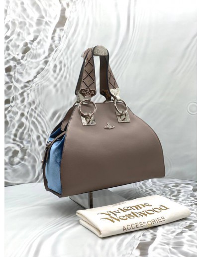 VIVIENNE WESTWOOD ARCHIVE ORB HANDBAG IN ETOUPE WITH BLUE LEATHER