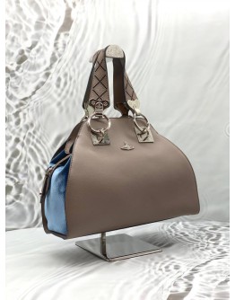VIVIENNE WESTWOOD ARCHIVE ORB HANDBAG IN ETOUPE WITH BLUE LEATHER