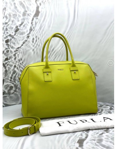 FURLA ALLEGRA TOTE BAG IN NEON YELLOW LEATHER
