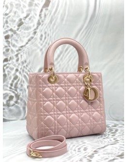 CHRISTIAN DIOR MEDIUM LADY DIOR IN LIGHT PINK CANNAGE LAMBSKIN LEATHER
