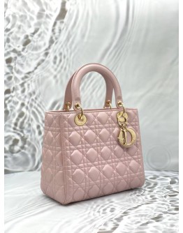 CHRISTIAN DIOR MEDIUM LADY DIOR IN LIGHT PINK CANNAGE LAMBSKIN LEATHER