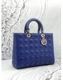 CHRISTIAN DIOR LARGE LADY DIOR IN ROYAL BLUE CANNAGE LAMBSKIN LEATHER